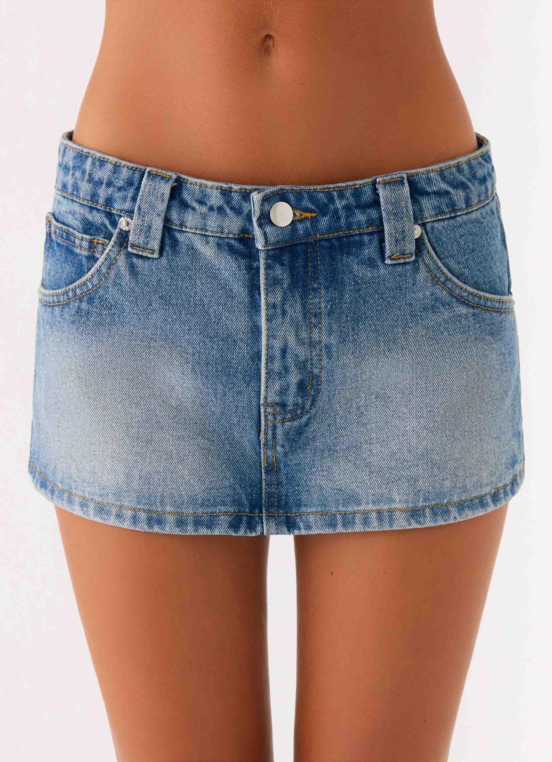 Tropics Low Rise Denim Mini Skort - Mid Wash Blue Product Image