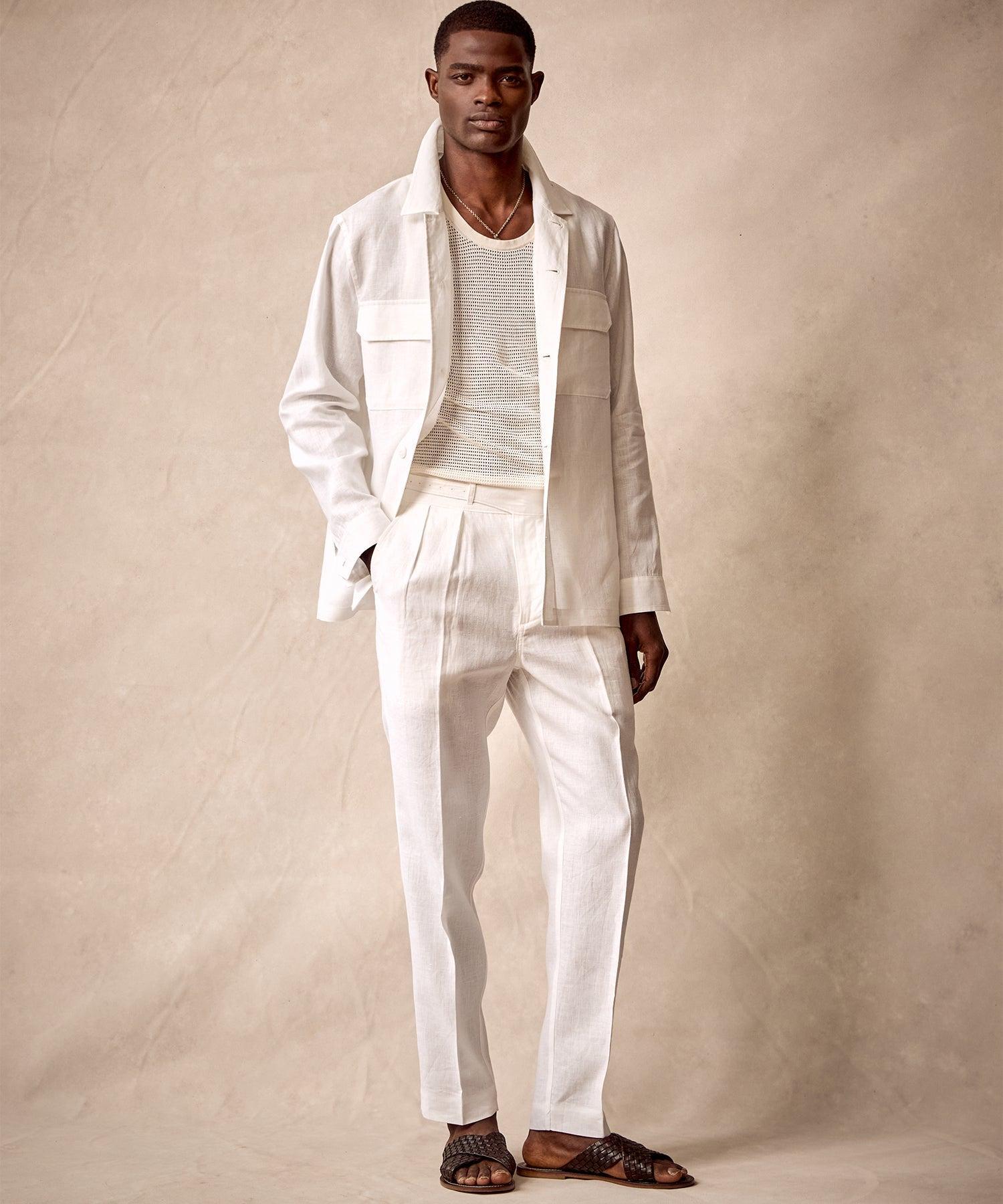 Irish Linen Gurkha Trouser in White Product Image