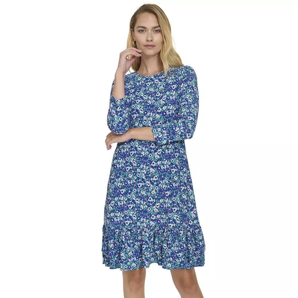 Women's Harper Rose 3/4-Sleeve Ruffle Hem Shift Dress, Size: 6, Blue Floral Product Image