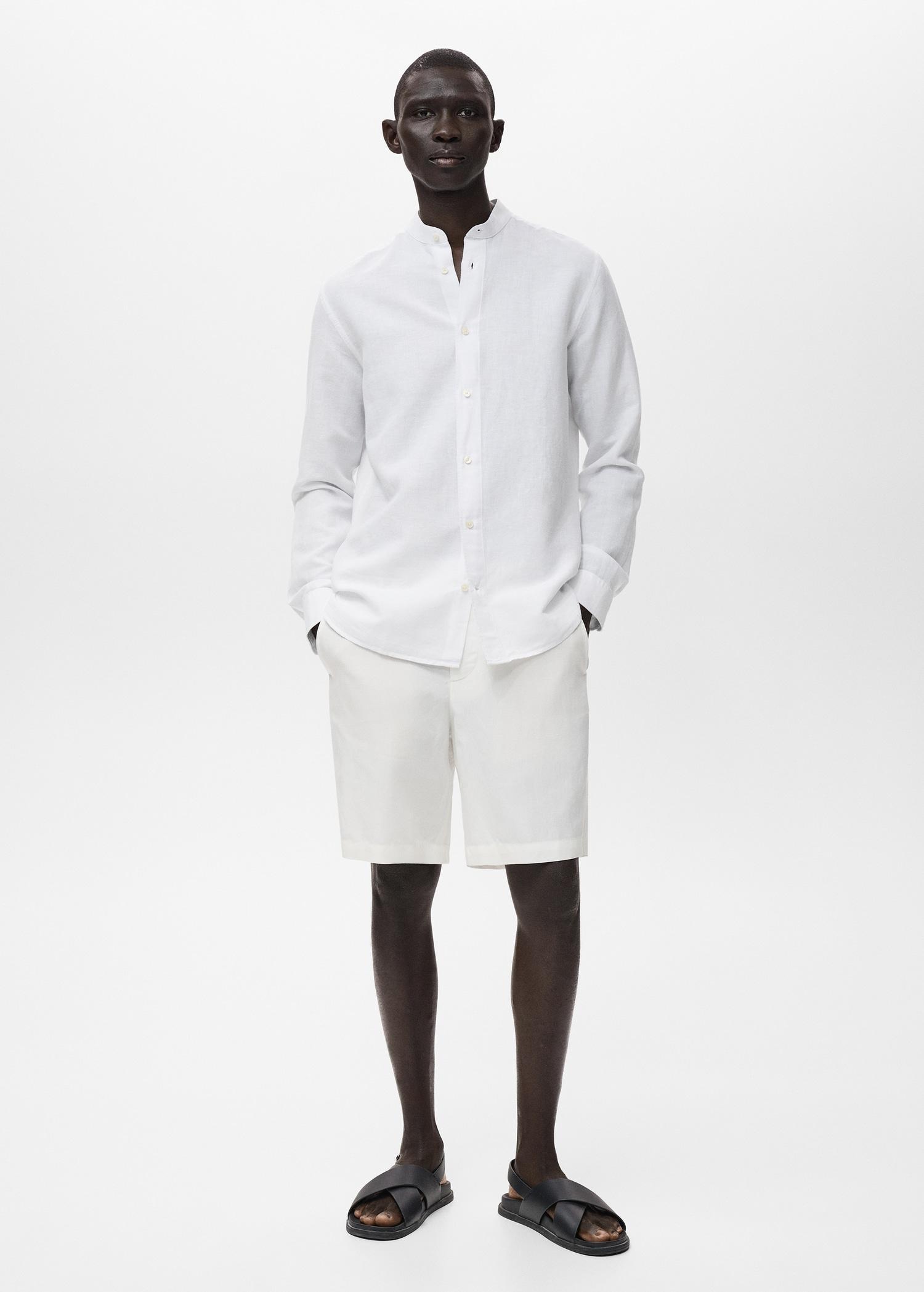 Mao collar linen shirt - Men | MANGO USA Product Image