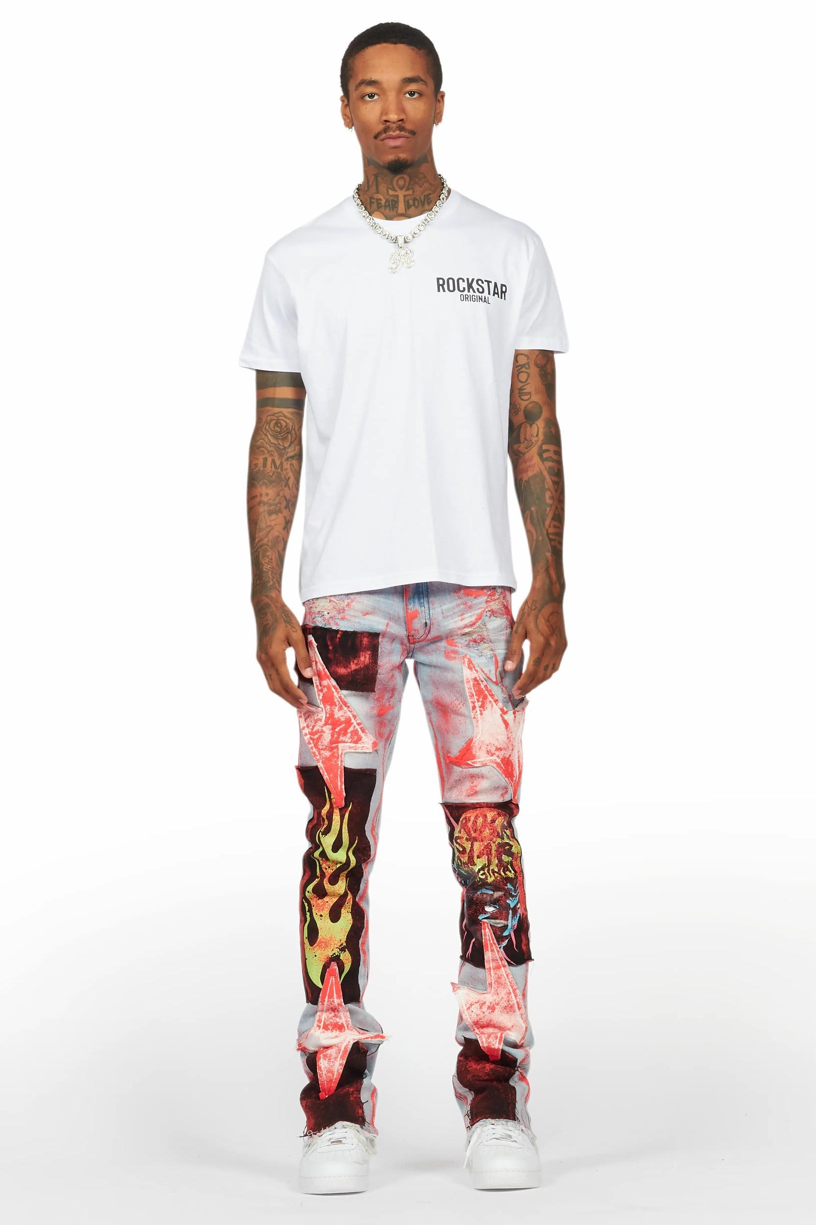 Edge Blue/Red Roller Paint Stacked Flare Jean Male Product Image