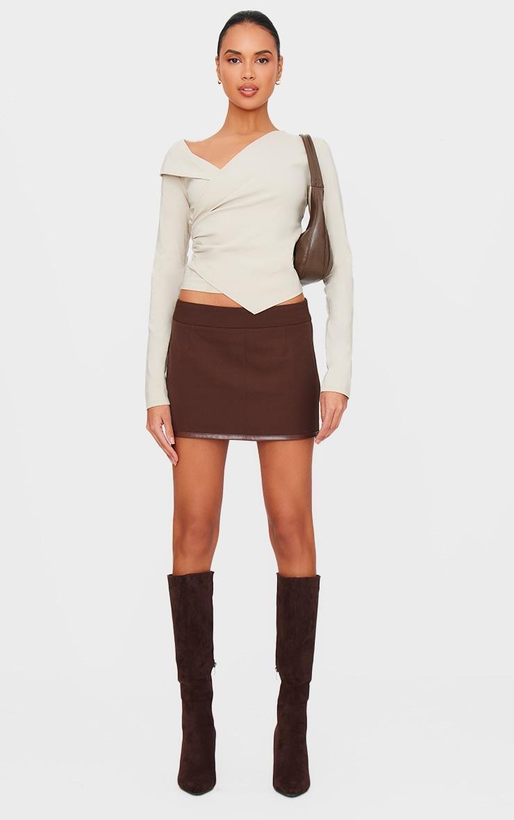 Cream Bengaline Asymmetric Ruched Long Top Product Image