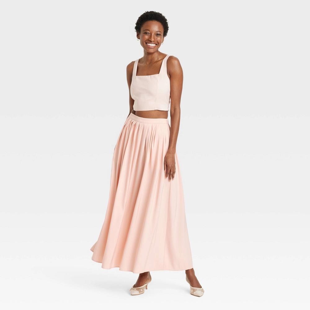 Women's Pleated A-Line Maxi Skirt - A New Day™ Peach XS Product Image