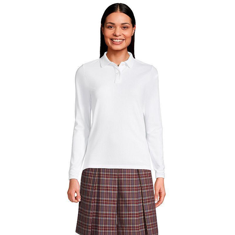 Women's Lands' End School Uniform Long Sleeve Mesh Polo Shirt, Size: Medium, Classic Blue Product Image