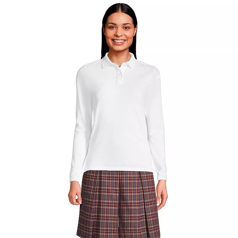 Women's Lands' End School Uniform Long Sleeve Mesh Polo Shirt, Size: Medium, Classic Blue Product Image