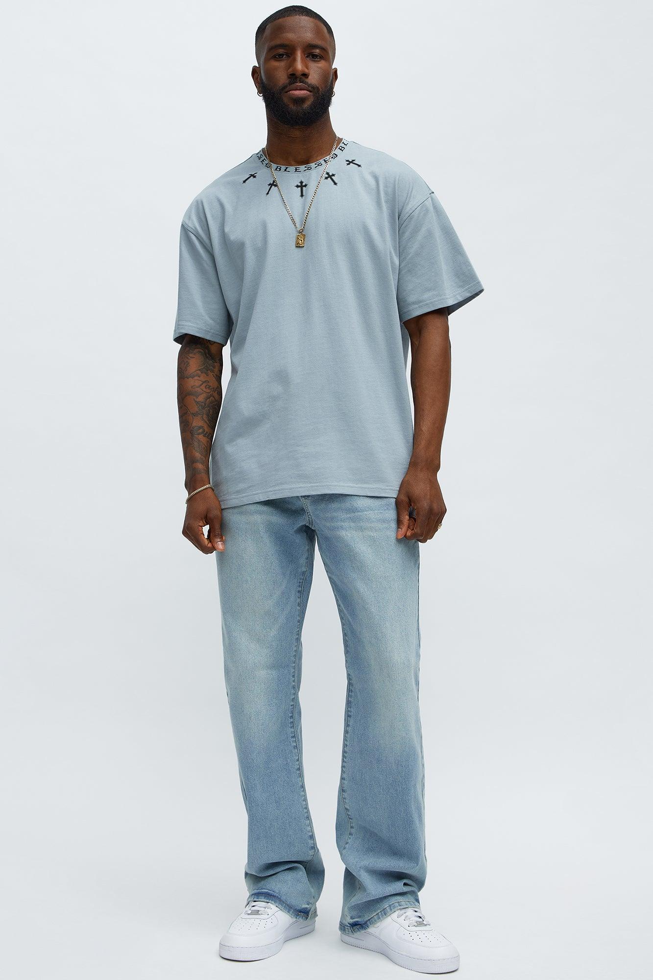 Short Sleeve Blessed Graphic Collar Tee - Grey Product Image