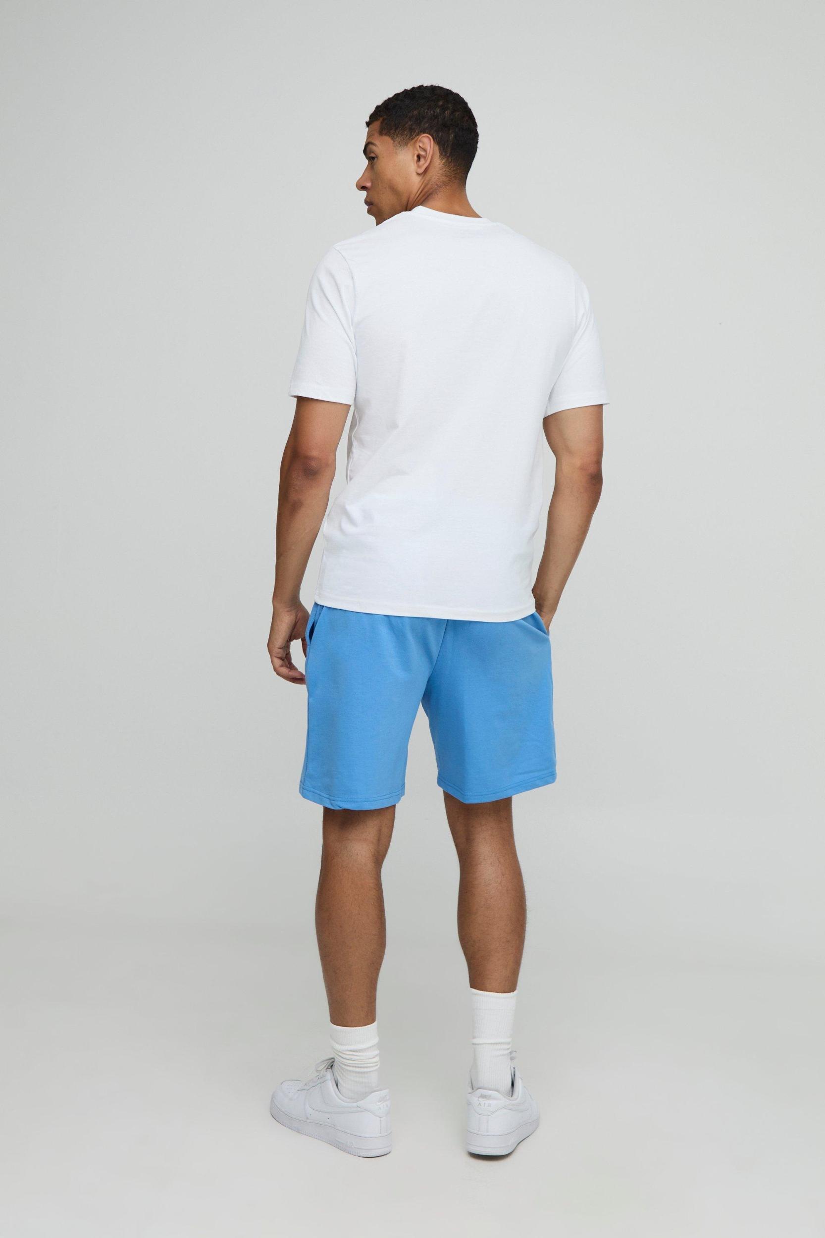 Regular Fit MAN. Embroidered T-Shirt and Short Set | boohooMAN USA Product Image