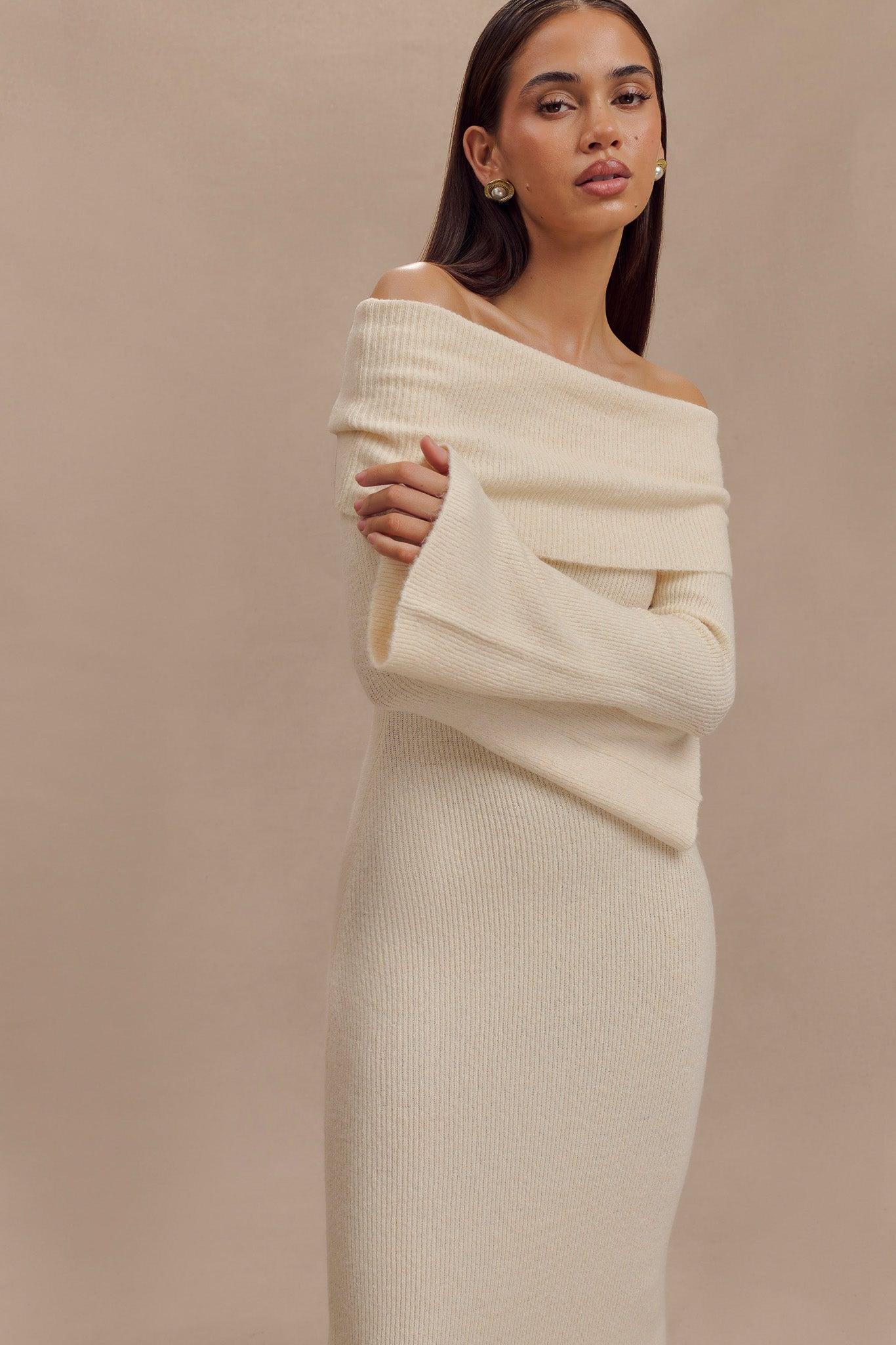 Katherine Off Shoulder Knit Maxi Dress - Ivory Product Image