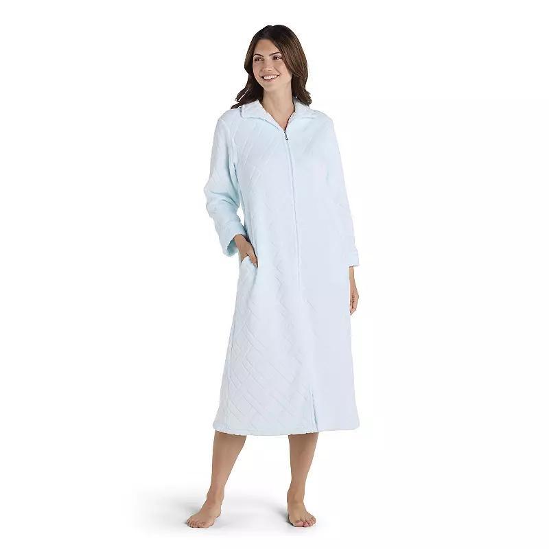 Petite Miss Elaine Essentials French Fleece Long Zip Robe, Women's, Size: Small Petite, Green Product Image