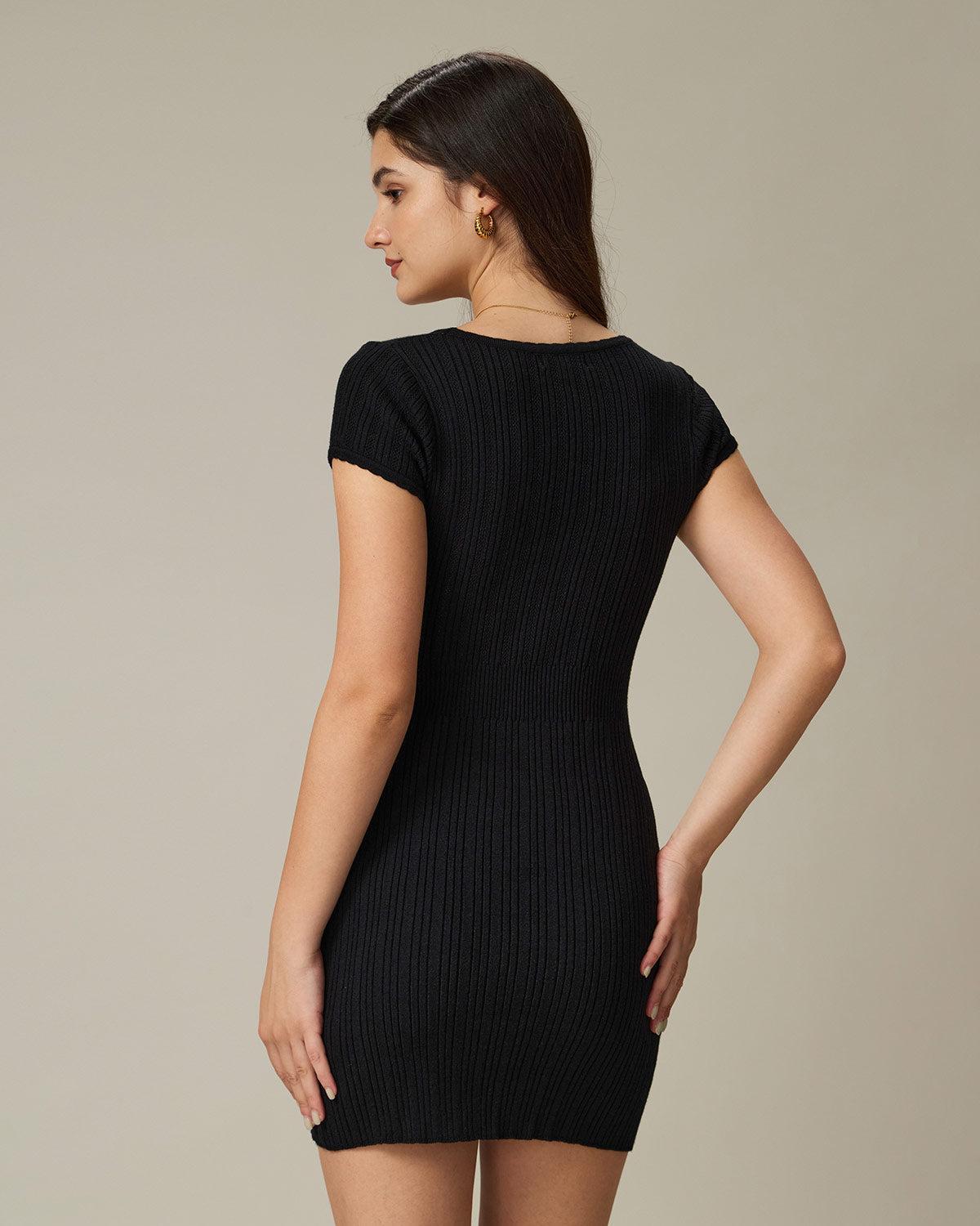 Black Round Neck Ribbed Mini Dress Product Image