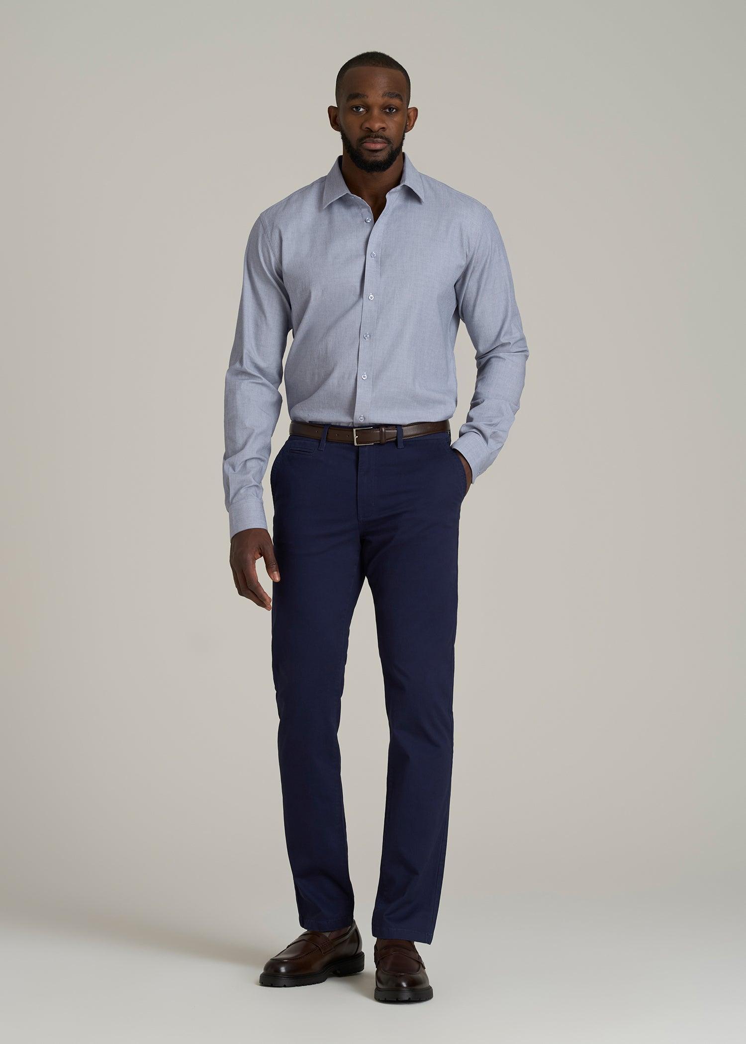 Oskar Button-Up Dress Shirt for Tall Men in Navy Micro Texture Product Image