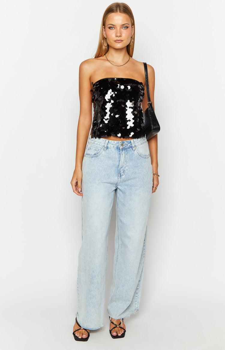 Ibiza Black Sequin Strapless Top Girls Product Image