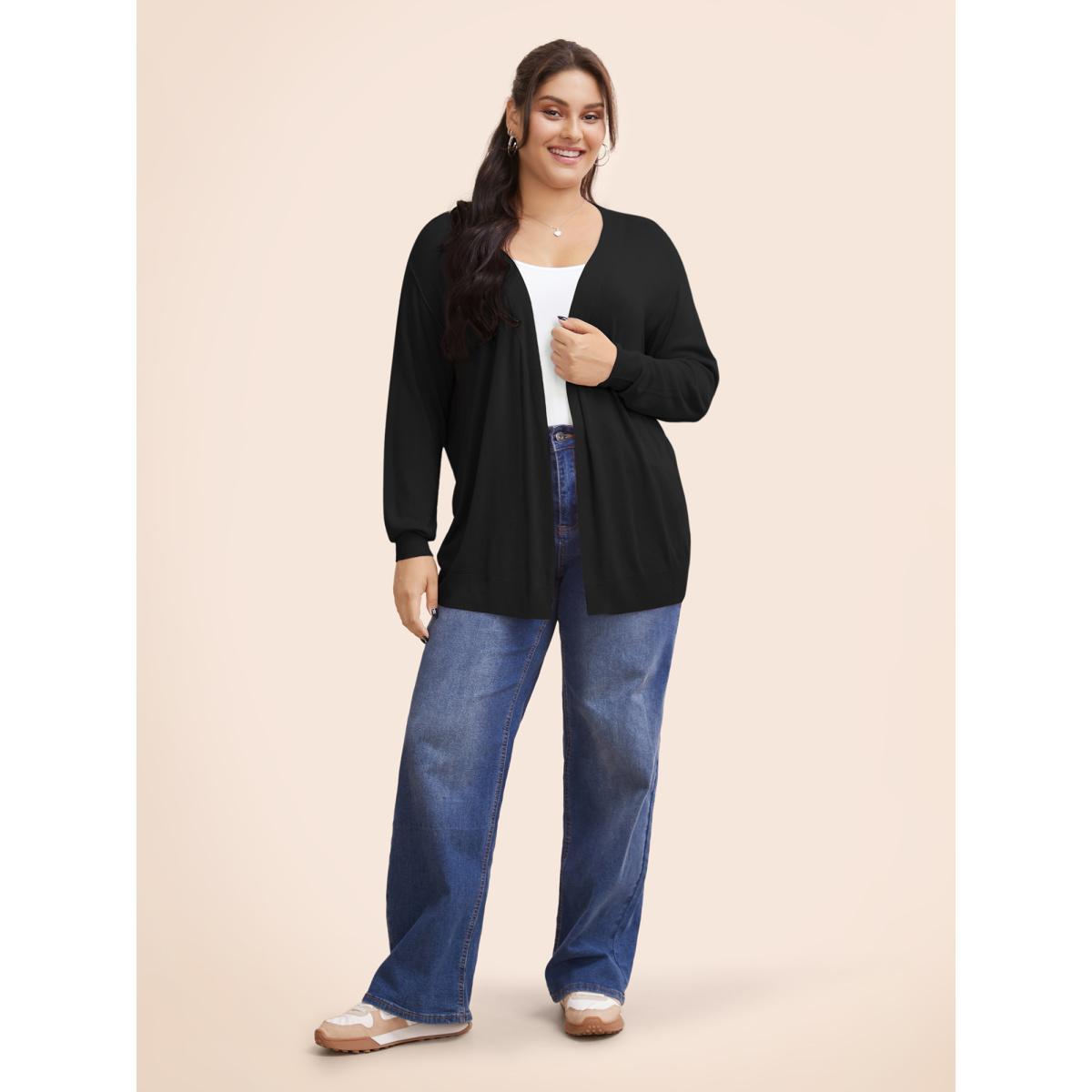 Plus Size Supersoft Essentials Solid Open Front Loose Cardigan Black Women Casual Loose Long Sleeve Everyday Cardigans BloomChic 10/M Product Image