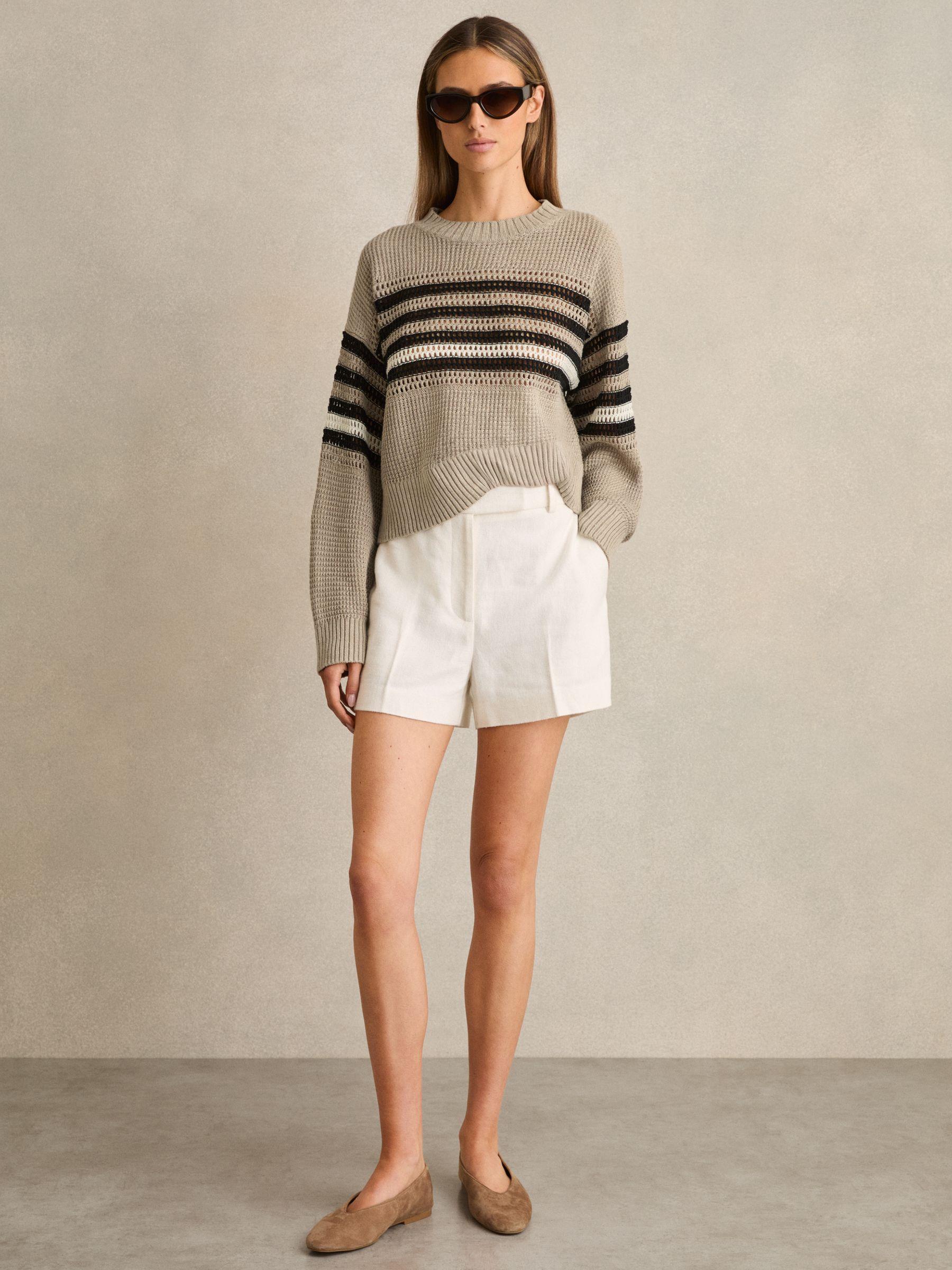 Linen Crochet Striped Jumper in Neutral/Black Product Image