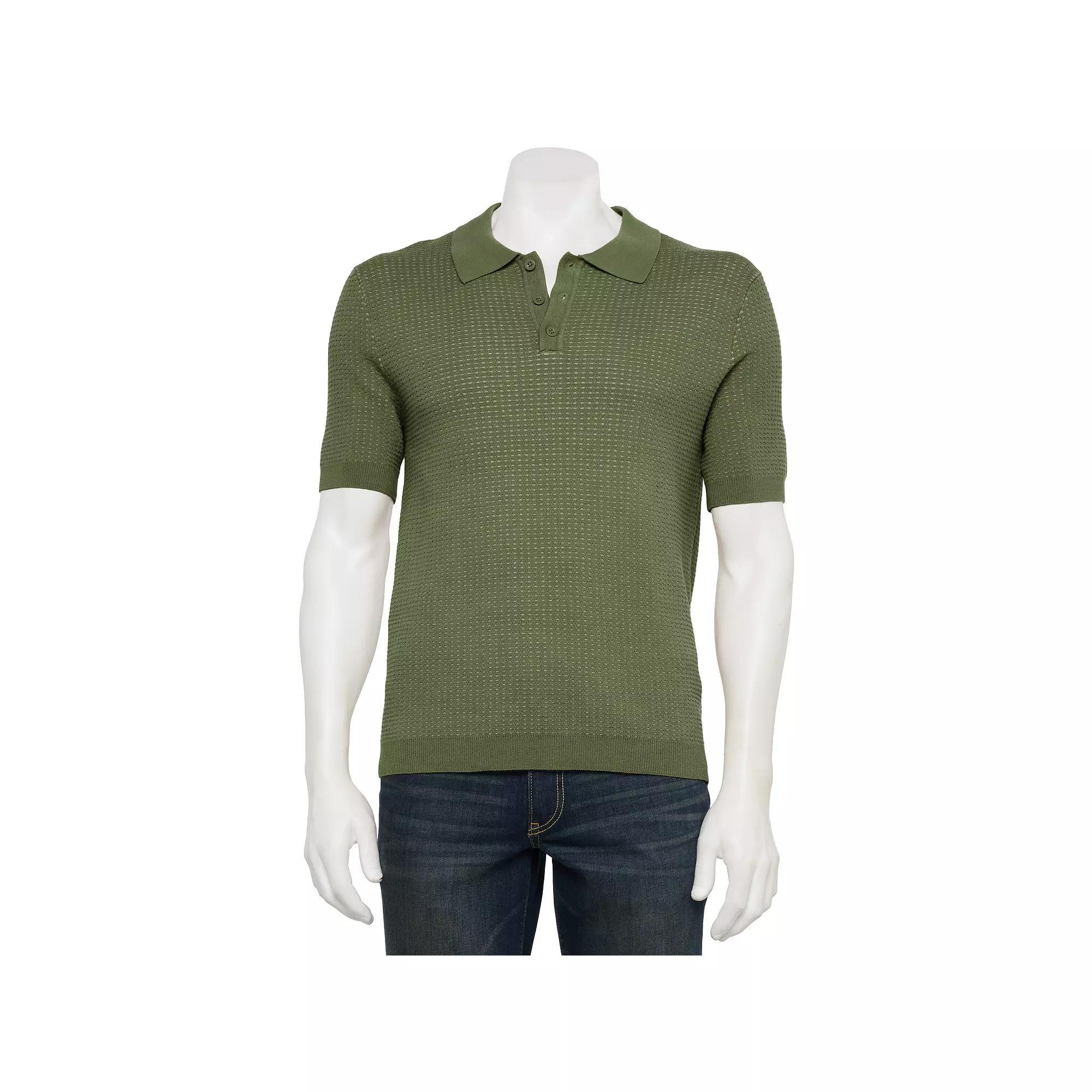 Men's For The Republic Short Sleeve Textured Polo, Size: Small, Green Product Image