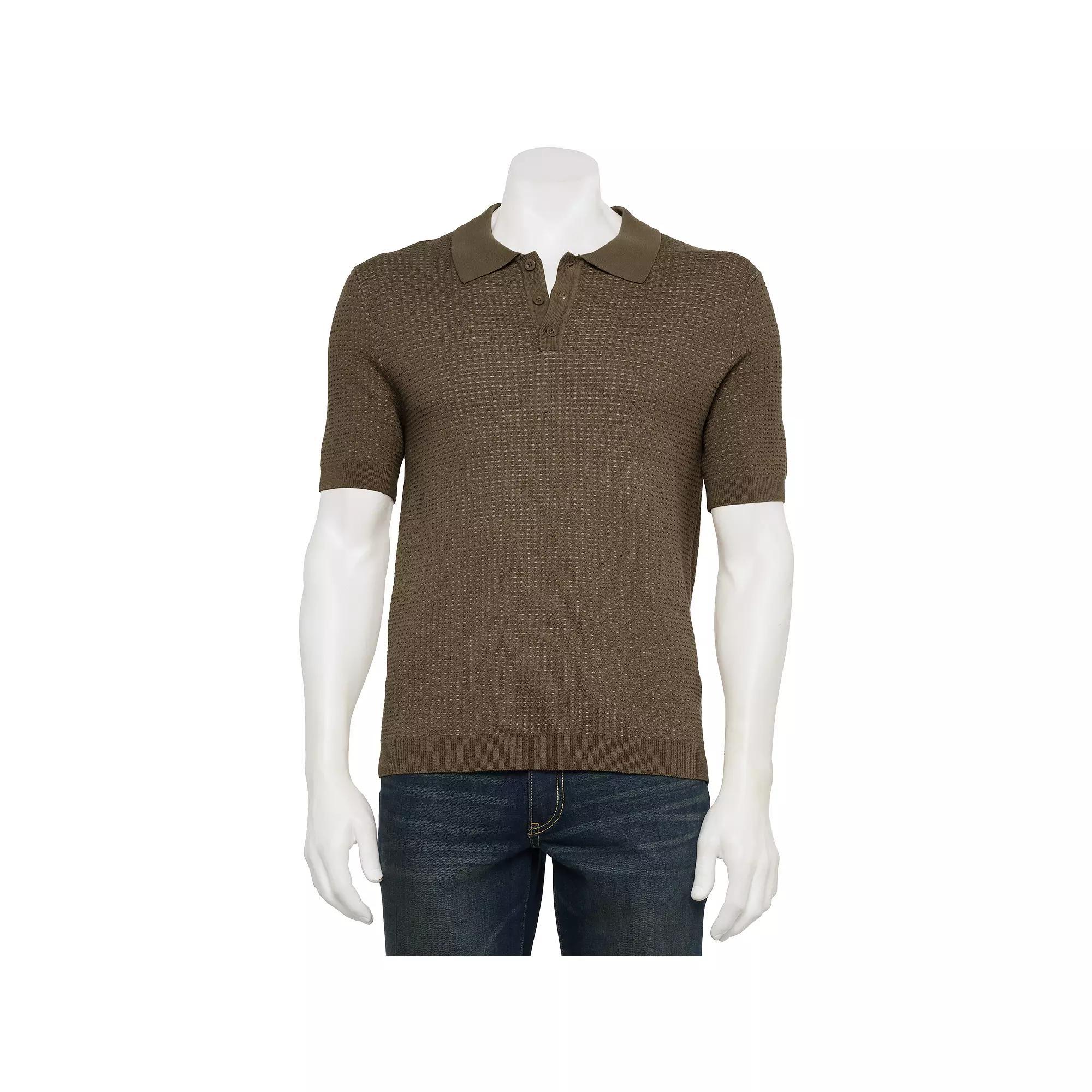 Men's For The Republic Short Sleeve Textured Polo, Size: Medium, Brown Product Image