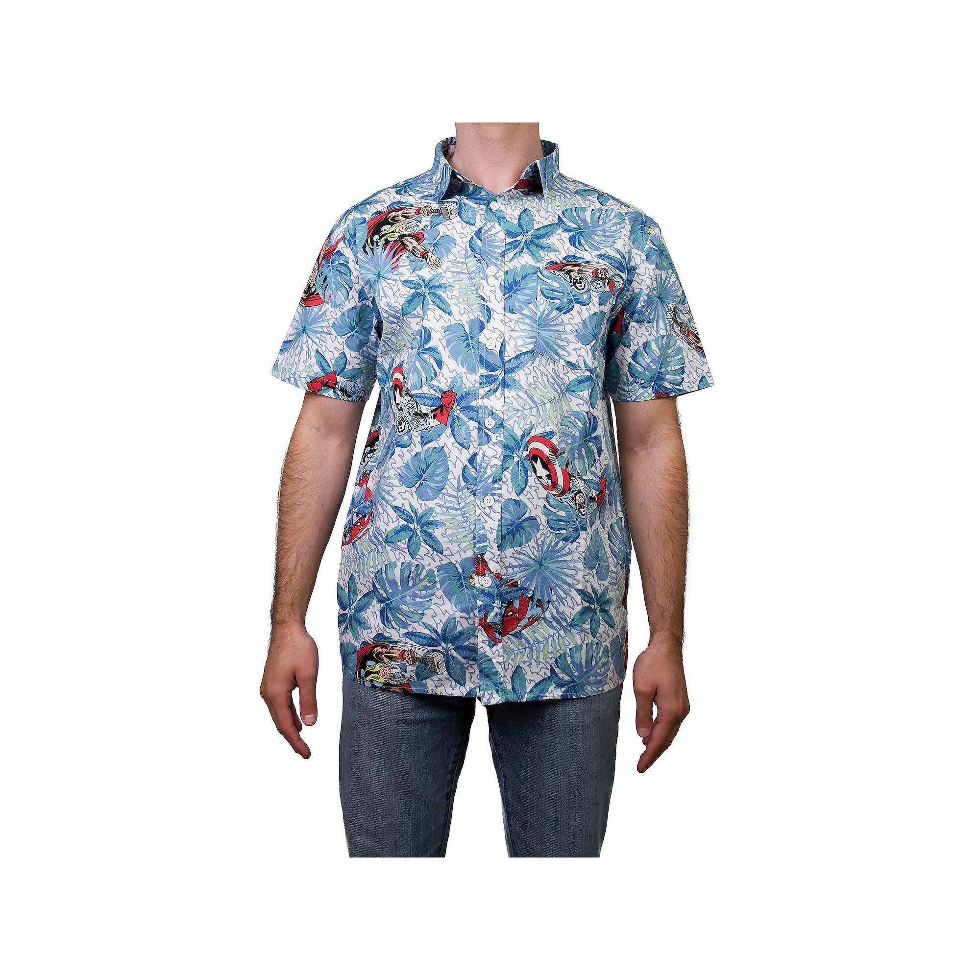 Men's Avengers Hawaiian Button Up, Size: Small, White Product Image