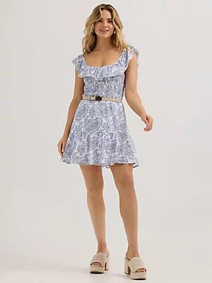 Women's Wrangler Smocked Bodice Ruffle Dress White Product Image