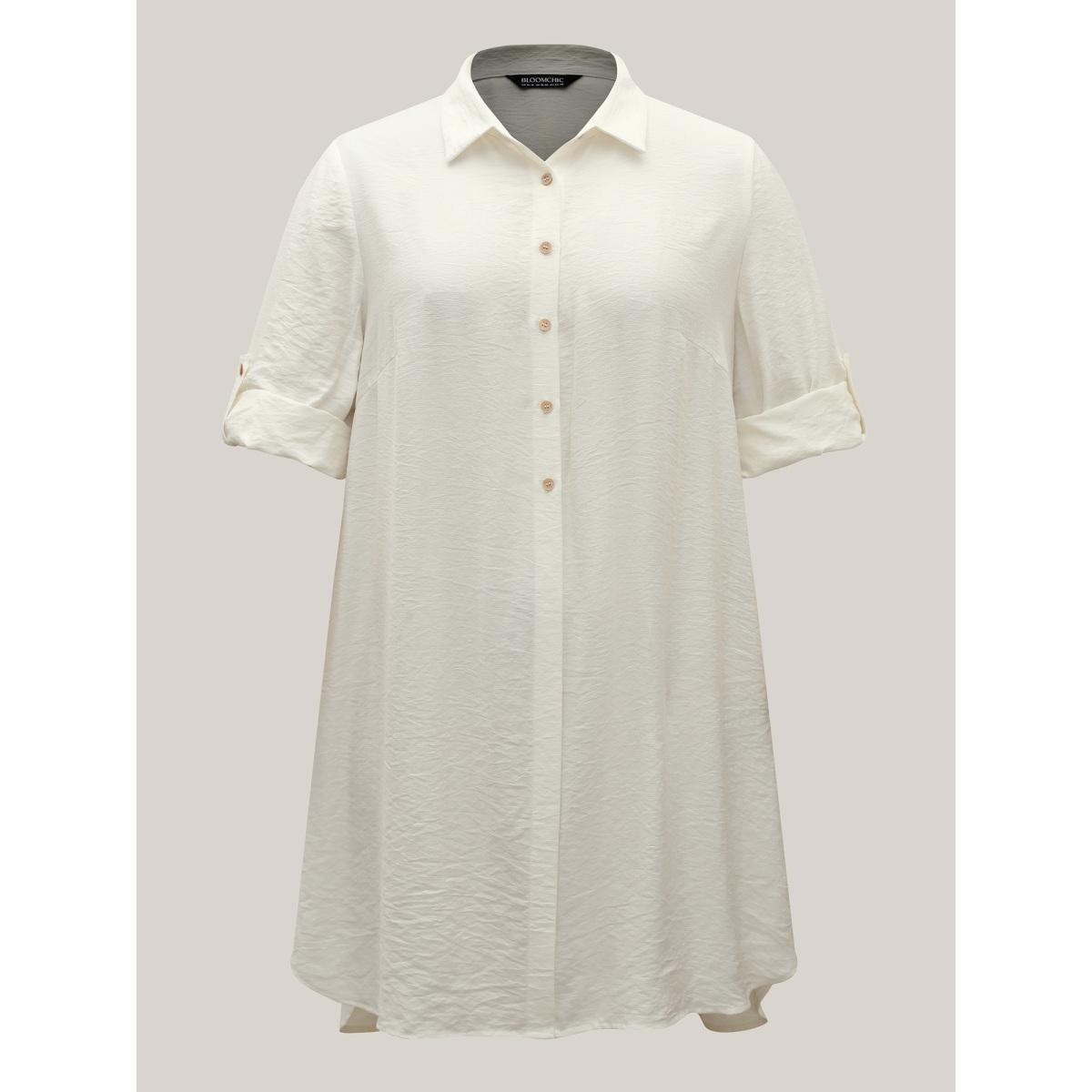 Plus Size Ivory Front-Open Long Basic Blouse Women Long Sleeve Shirt collar Vacation Blouses BloomChic 18-20/2X Product Image
