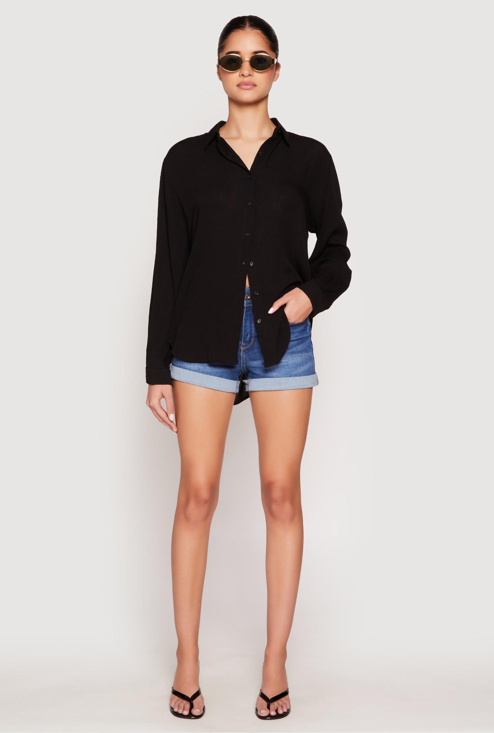 Womens Gauze Knit Twist Back Button Front Shirt Product Image