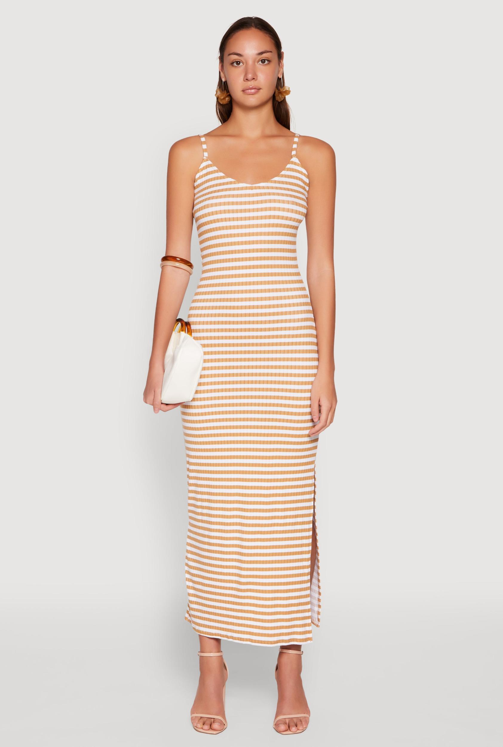 Womens Striped Ribbed Knit Cami Dress Product Image