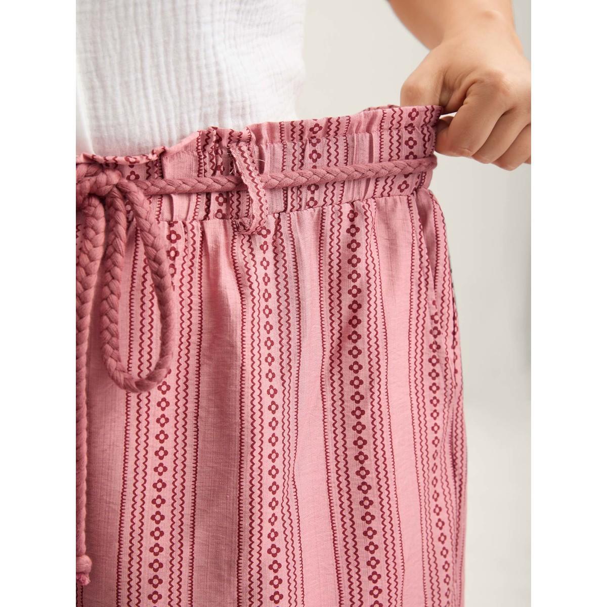 Plus Size Stripe Print Drawstring Wide-Leg Pants Women Rouge Resort Wide Leg Mid Rise Vacation Pants BloomChic 30/6X Product Image