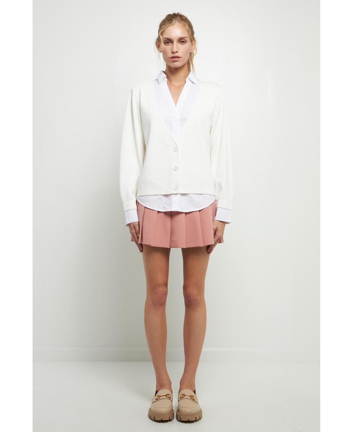 English Factory Mixed Media Cardigan (Cream/White) Women's Clothing Product Image