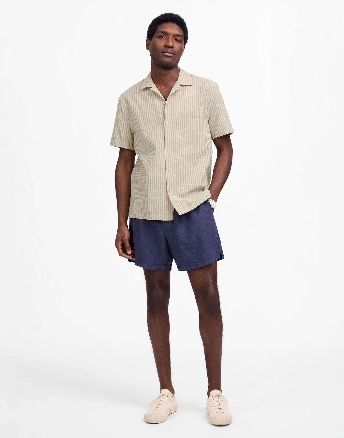 Short-Sleeve Button-Up Shirt in Indigo-Dyed Stripe Product Image