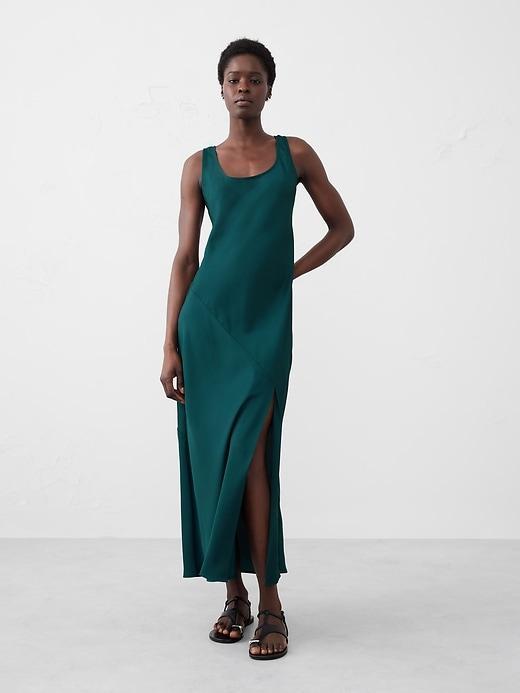 Silky Twill Slit Maxi Dress Product Image