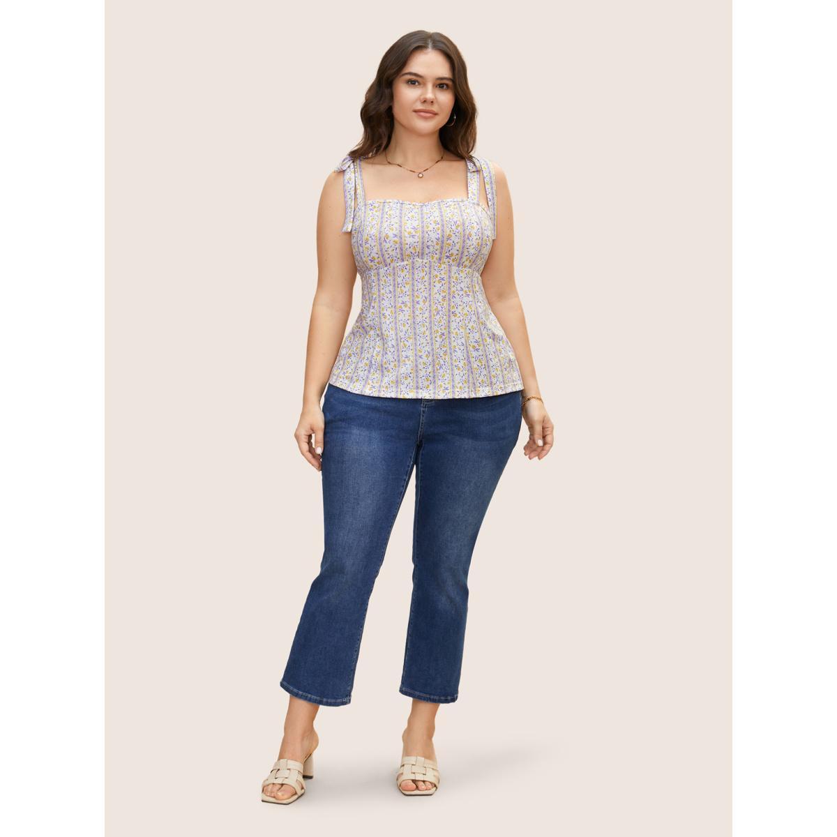 Plus Size Ditsy Floral Shirred Tie Knot Cami Top Women Multicolor Elegant Contrast Non Everyday Tank Tops Camis BloomChic 18-20/2X Product Image