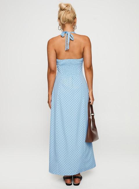 Mallorie Halter Maxi Dress Blue / Black Polka Product Image