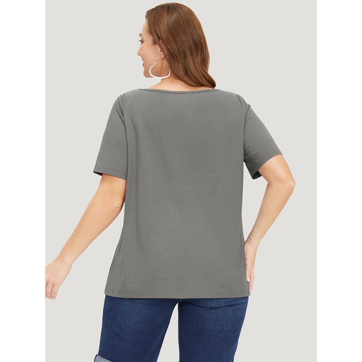 Plus Size UltraCool Plain Short Sleeve Scoop Neck T-shirt DimGray Women Basics Plain Scoop Neck Dailywear T-shirts BloomChic 28/5X Product Image