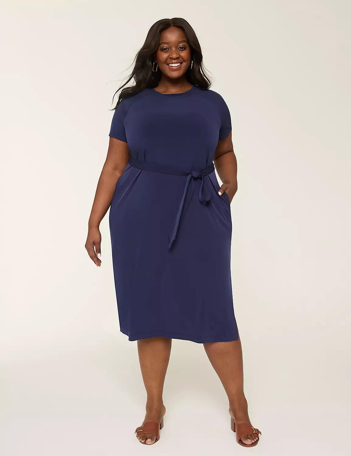 Stitch-Detail Tie-Waist Jersey Midi Dress Product Image