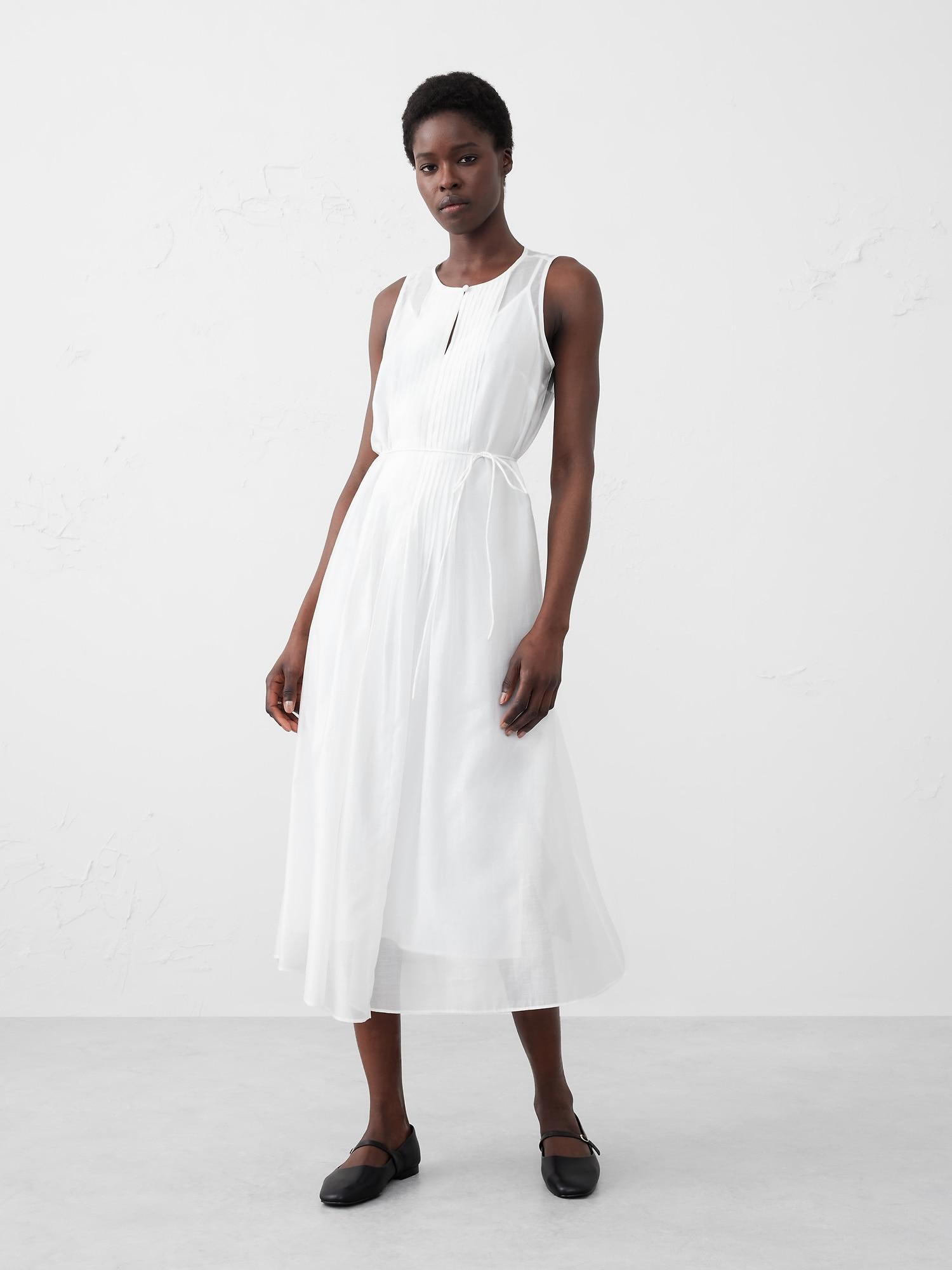 Pintuck Organza Midi Dress Product Image
