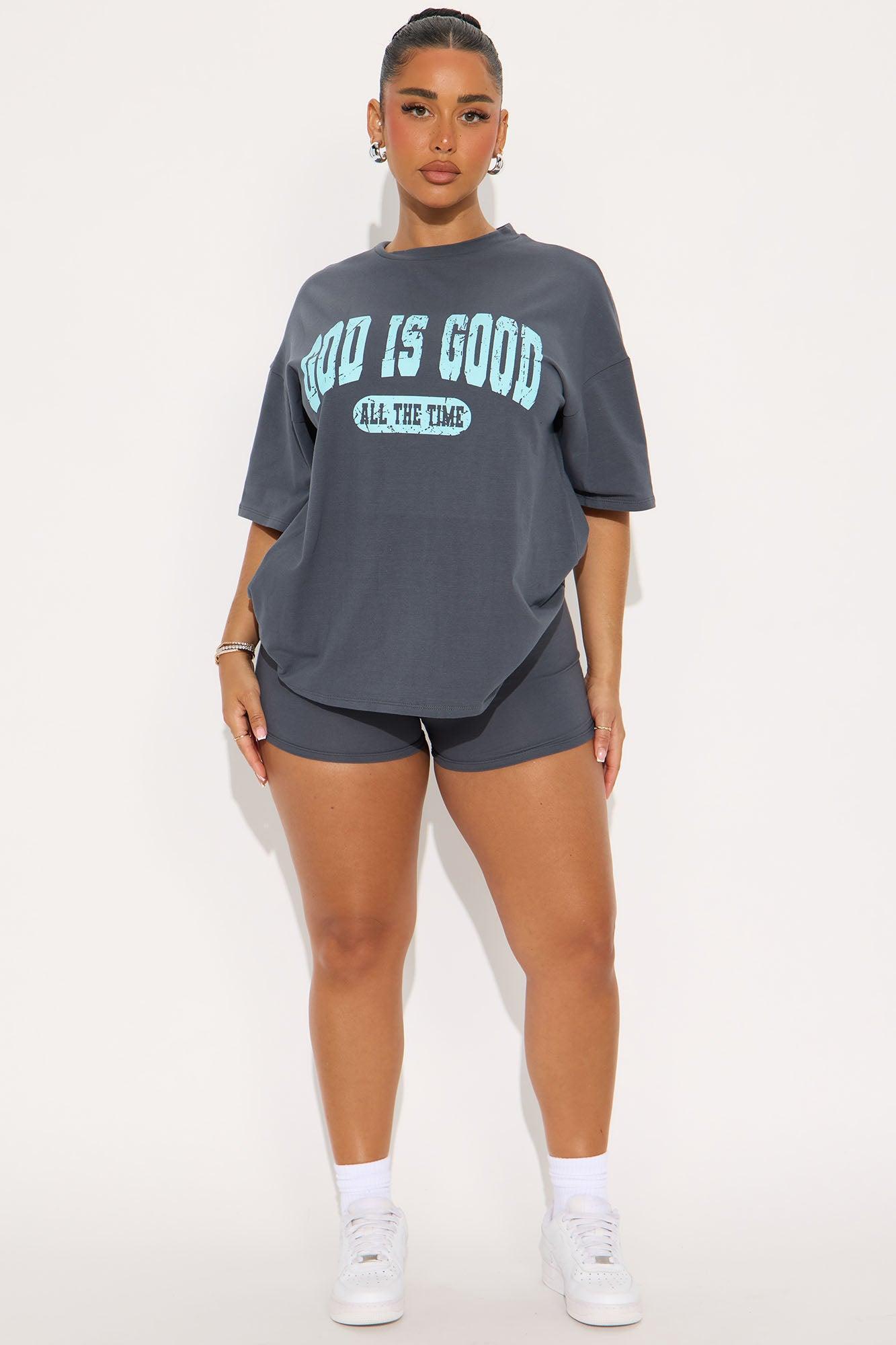 God Is Good Biker Short Set - Grey Product Image
