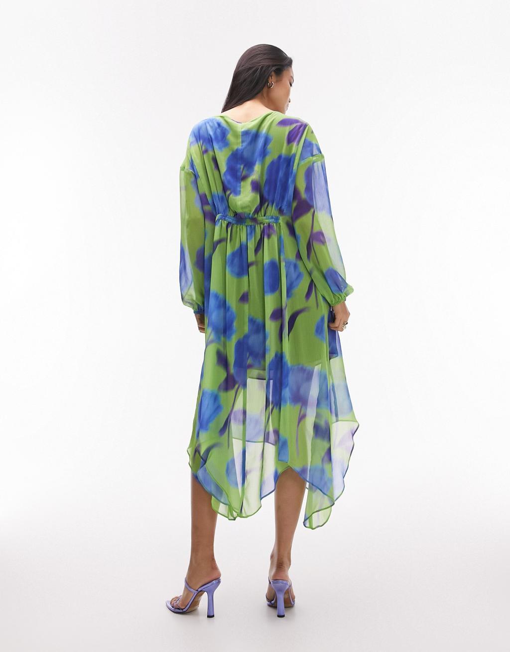 Topshop long sleeve v-neck chuck on midi dress Product Image