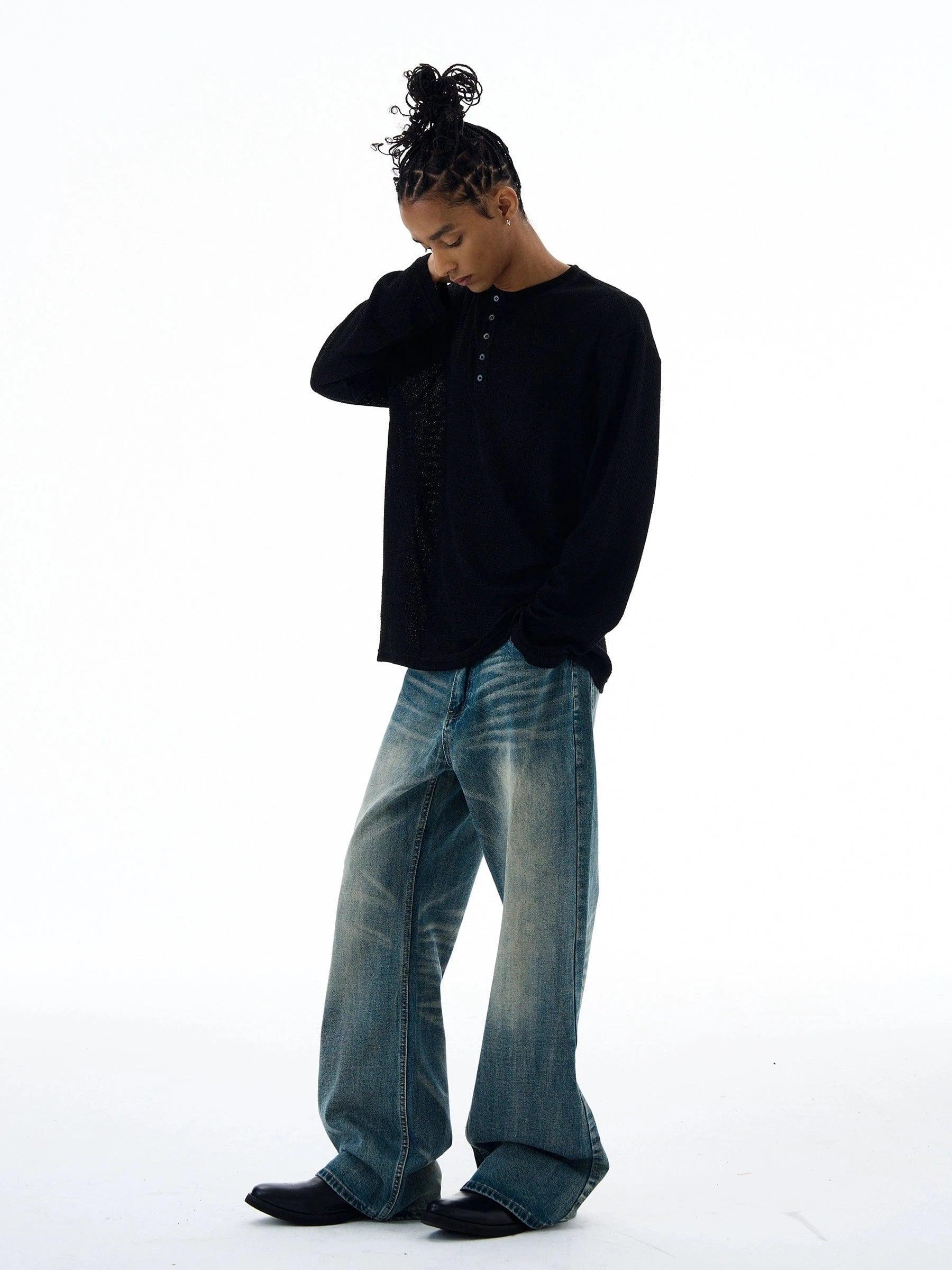 RT No. 19568 WASHED BLUE DENIM STRAIGHT JEANS Product Image
