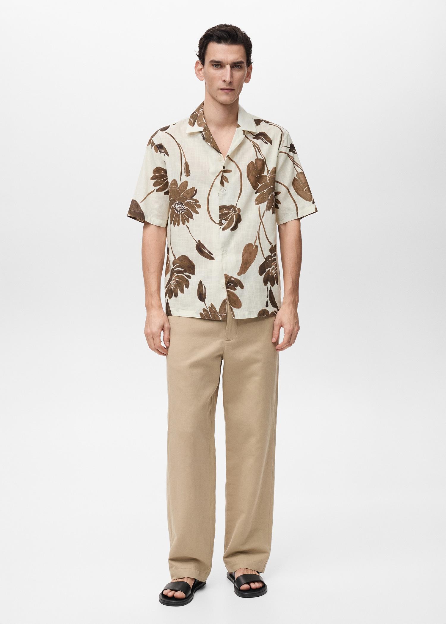 Floral-print shirt with bowling collar - Men | MANGO USA Product Image