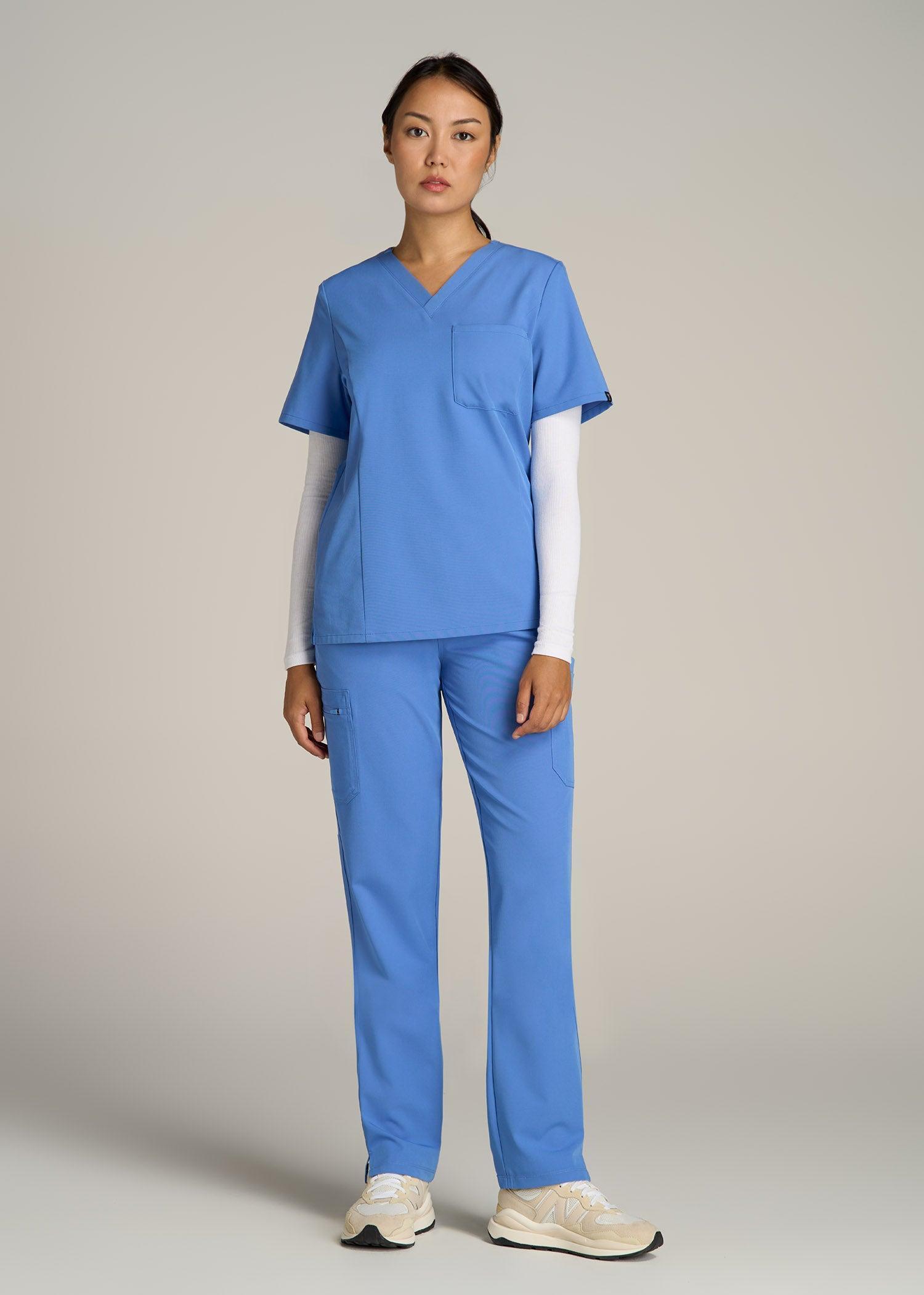 Cargo Scrub Pants for Tall Women in Deep Sky Blue Product Image