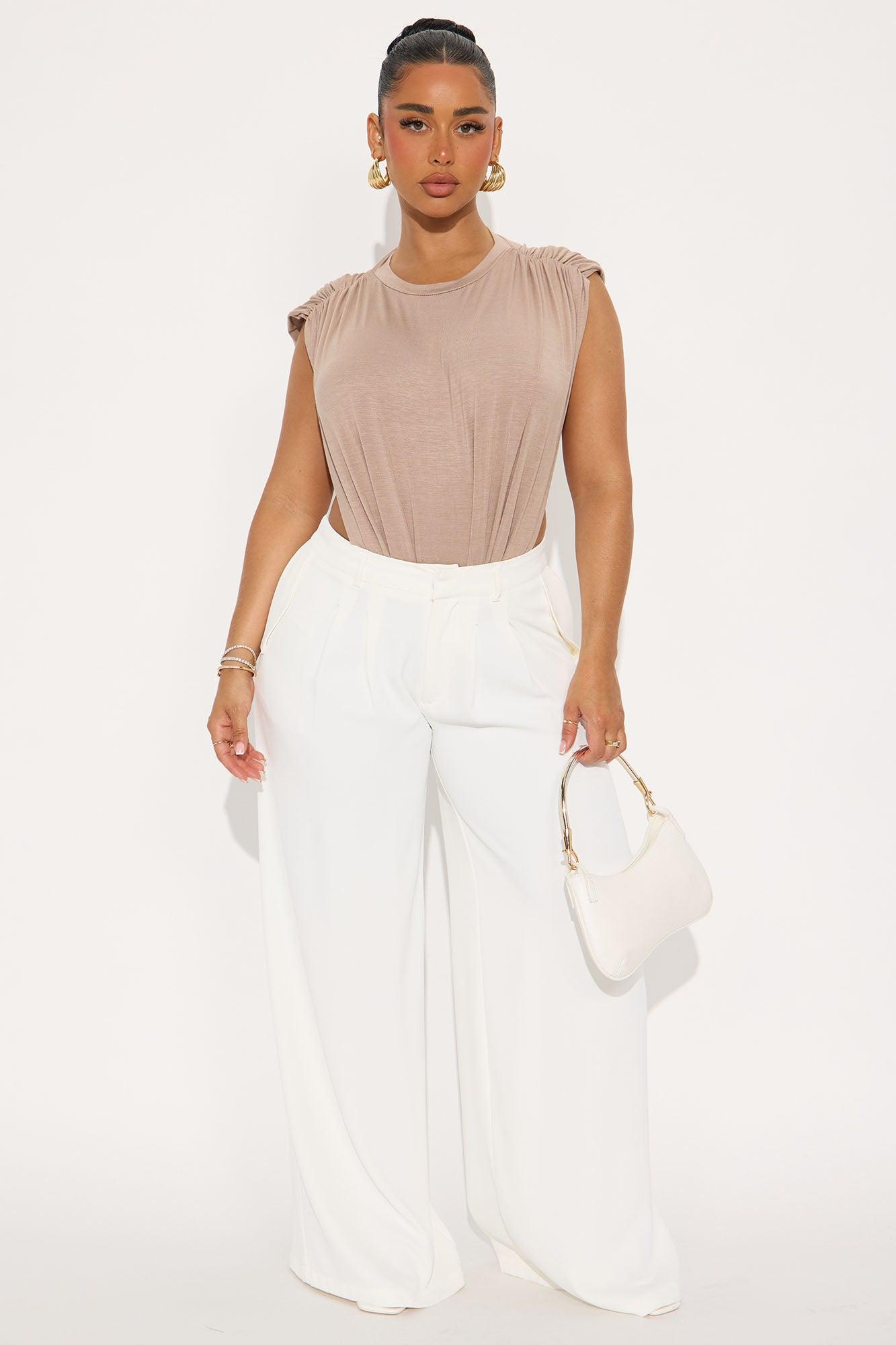 Open Concept Ruched Sleeveless Bodysuit - Stone Product Image
