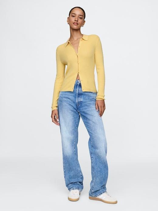 CashSoft Rib Polo Cardigan Product Image
