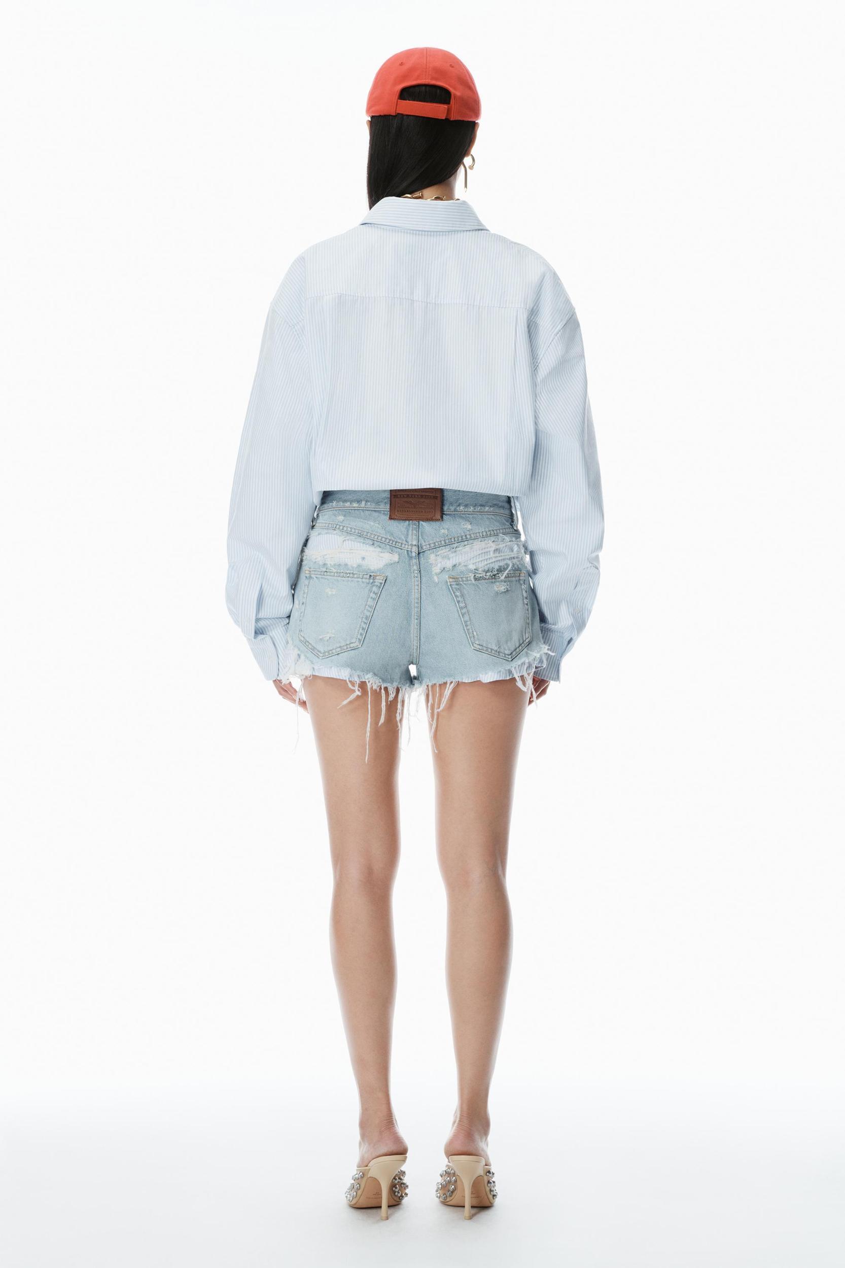 Pre-styled Shirt & Denim Short Romper Product Image