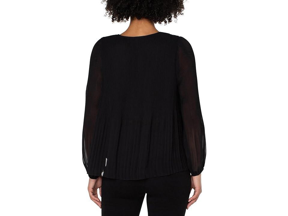 Liverpool Los Angeles V-Neck Long Sleeve Pleated Top Women's Clothing Product Image