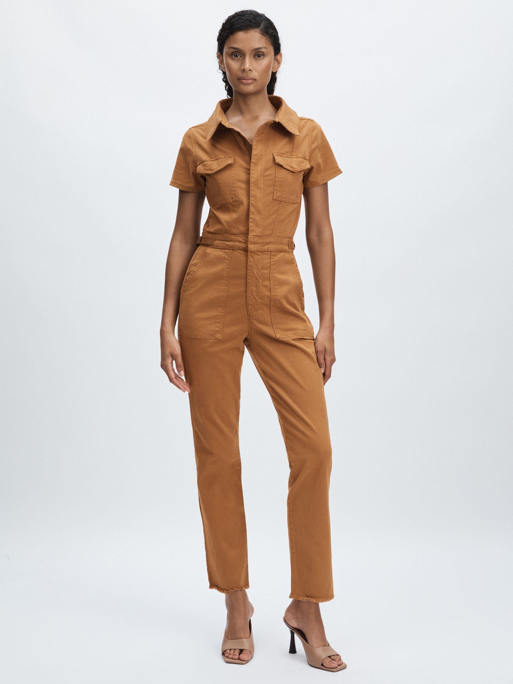 Good American Twill Utility Straight-Leg Jumpsuit in Tan Product Image
