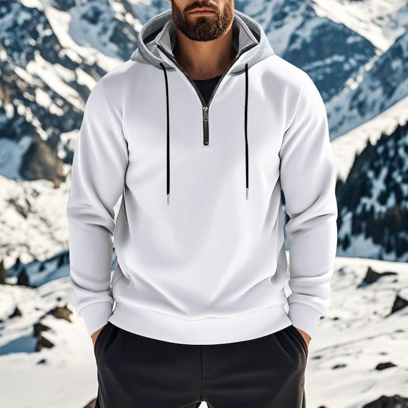 Mock Neck Two Tone Drawstring Half-Zip Hoodie Product Image