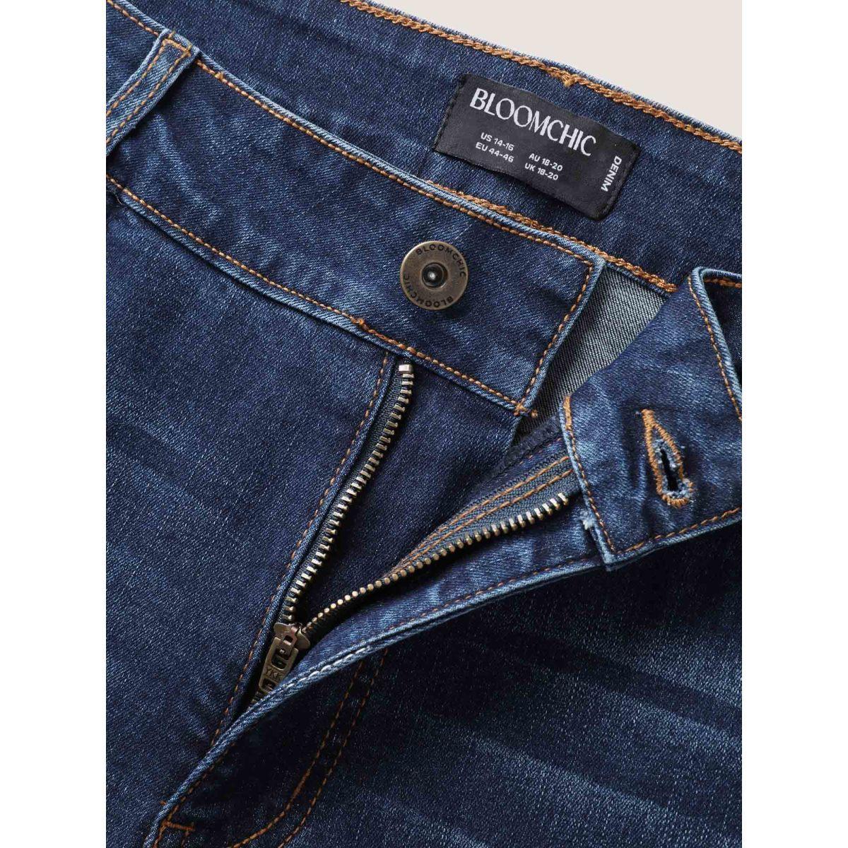 Plus Size Stretchy Butt-Lifting Skinny-Fit Jeans Women Midblue High stretch Slanted pocket Jeans BloomChic 30/6X Product Image