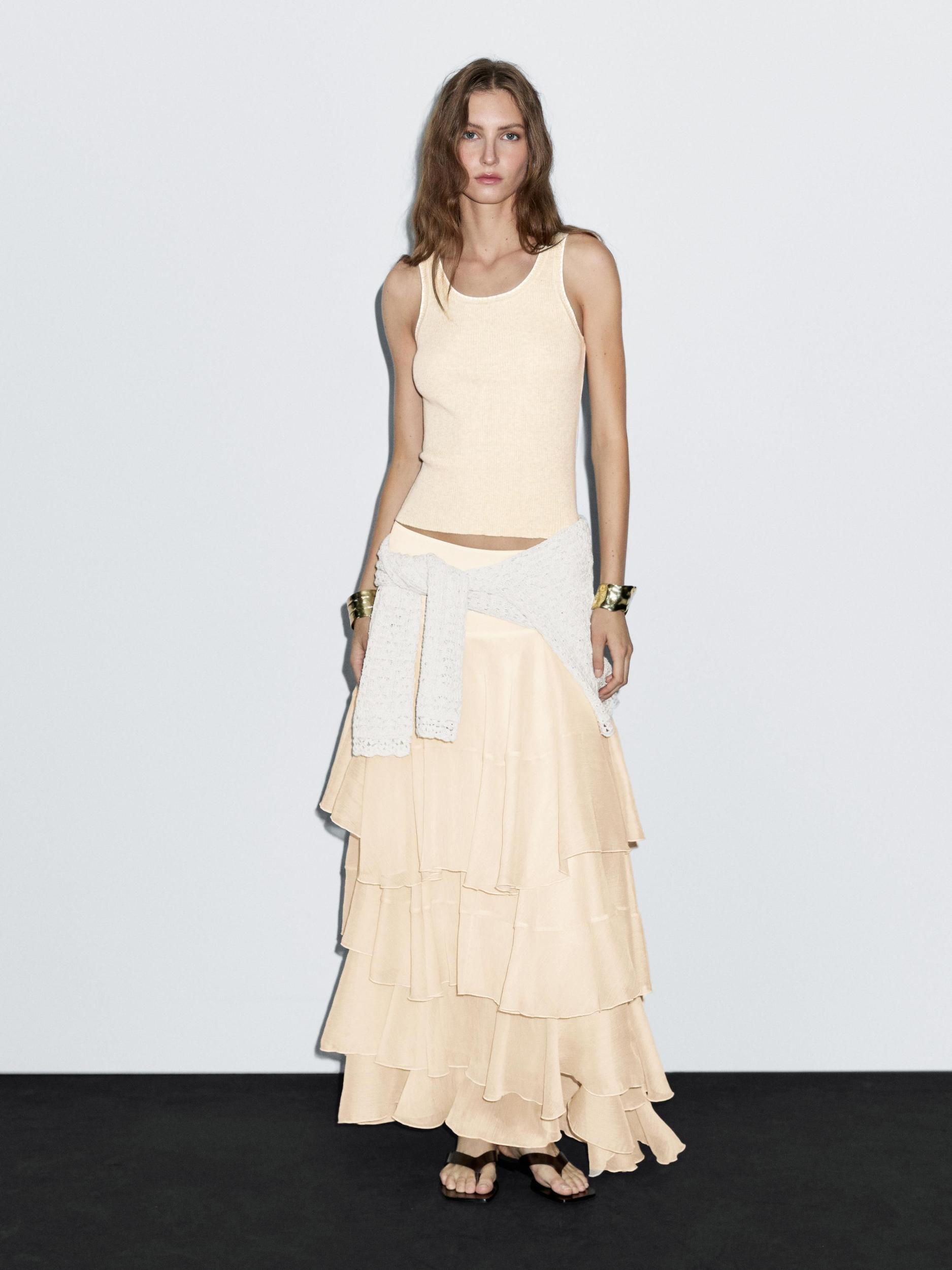 Long ruffled skirt with sash Product Image