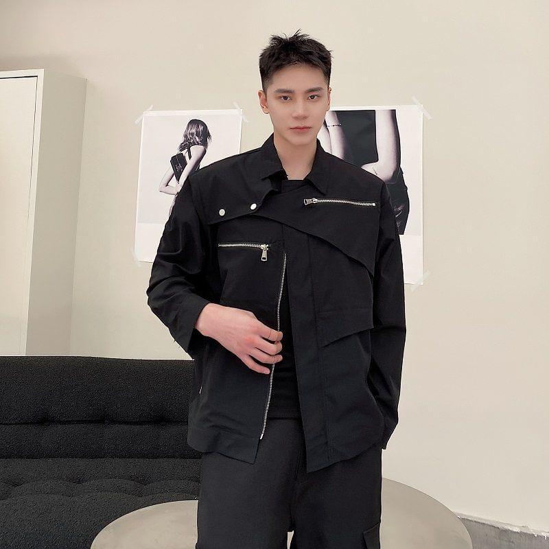 Plain Asymmetrical Zip Jacket Product Image