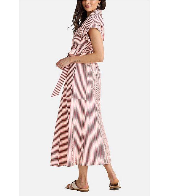 Brave + True Portia Short Sleeve Striped Collared Button Front Midi Shirt Dress Product Image