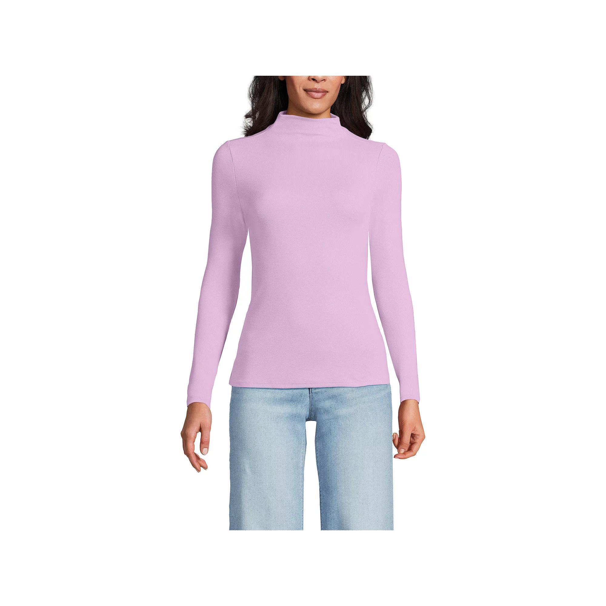Women's Lands' End Rib Skimming Long Sleeve Mock Neck Top, Size: Medium, Red Red Product Image